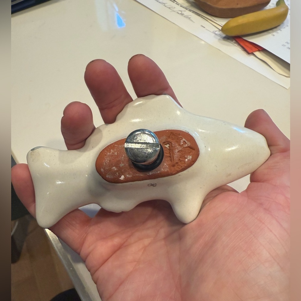 MacKenzie-Childs Ceramic Fish Knob – Handpainted Checkered Design Only One Knob - Picture 12 of 13